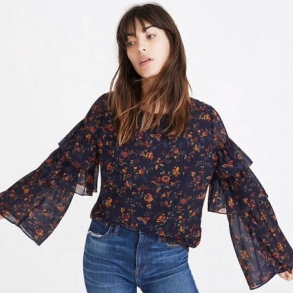 NWOT Madewell Climbing Vine Ruffled Top Sz XS - Picture 1 of 7